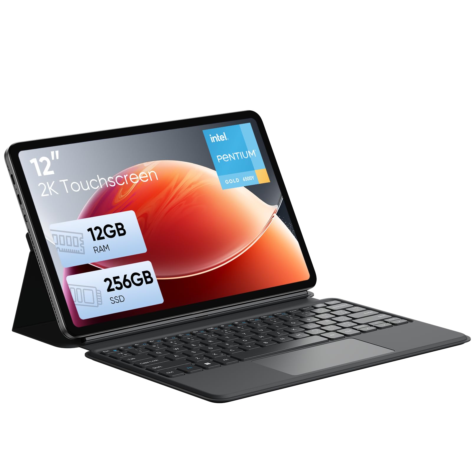 2-in-1 Laptop Computer, 12GB RAM 256GB SSD, 12" 2K Touchscreen