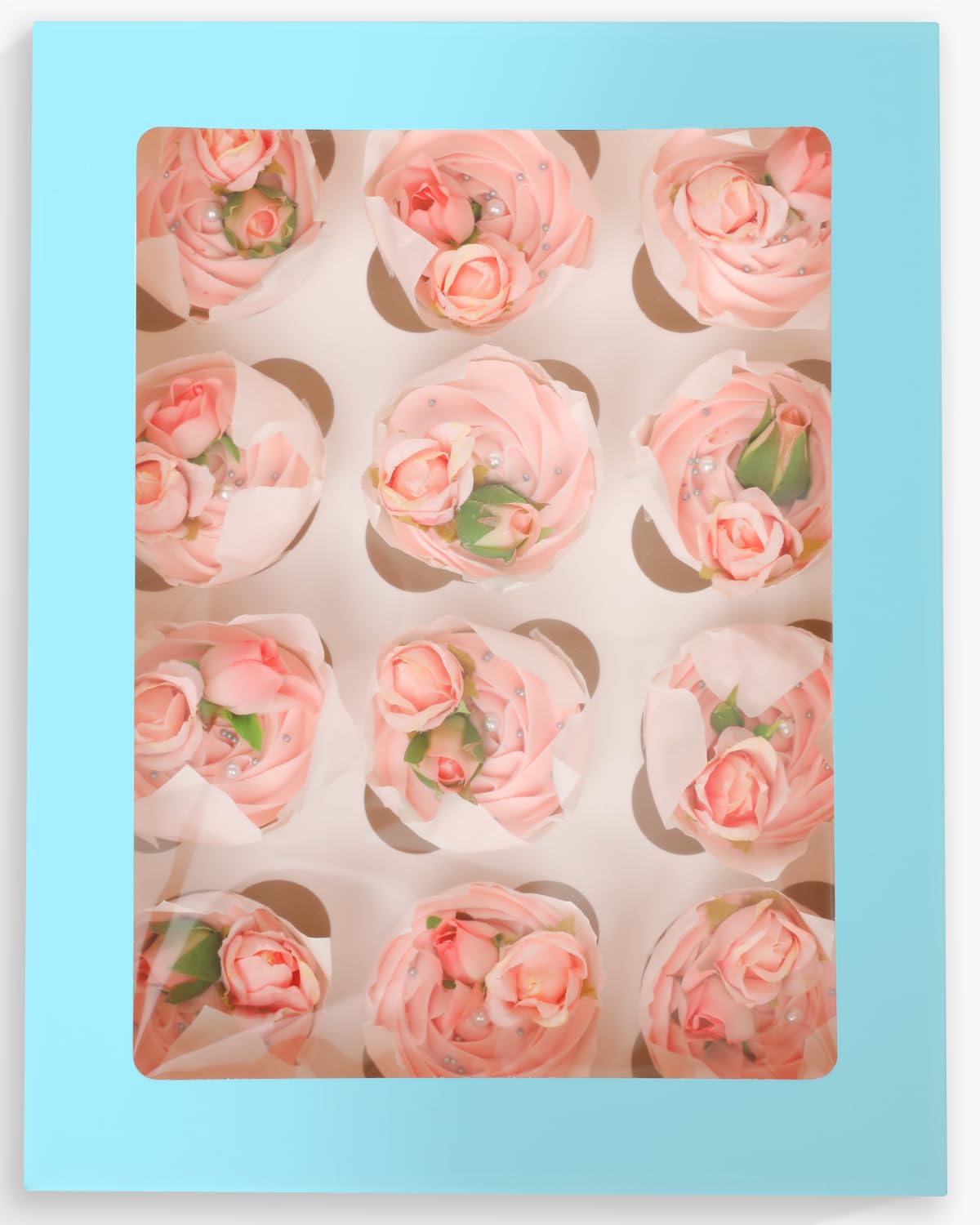 Gcardist Auto-pop Up 12 Cupcake Boxes with Window Licht Blau 6 Packs Cupcake Box 33x25.4x9cm Bakery Boxes for Cupcakes Carrier Cupcake Containers(13×10×3.5 inch) - Image 4