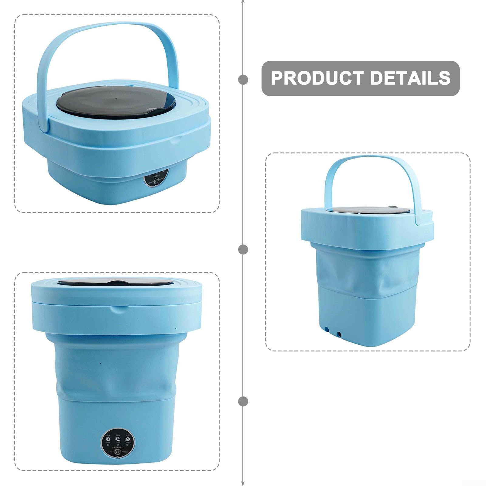 Kleine Waschmaschine 8,5L Kunststoff Robust(Blue) | 8,5L Fassungsvermögen, faltbares Design, Blaulicht-Funktion, Timer-Steuerung, plastikresistent