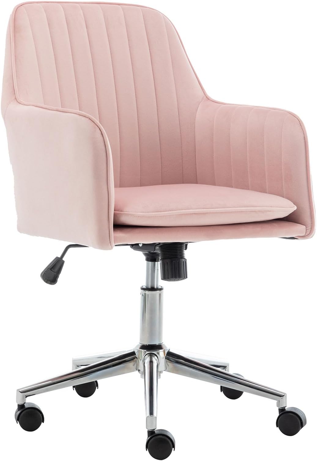 Hironpal Velvet Desk Chair - 360° Swivel Vanity Chair with Armrest, Tilt Function, Height Adjustable Padded Seat - Pink