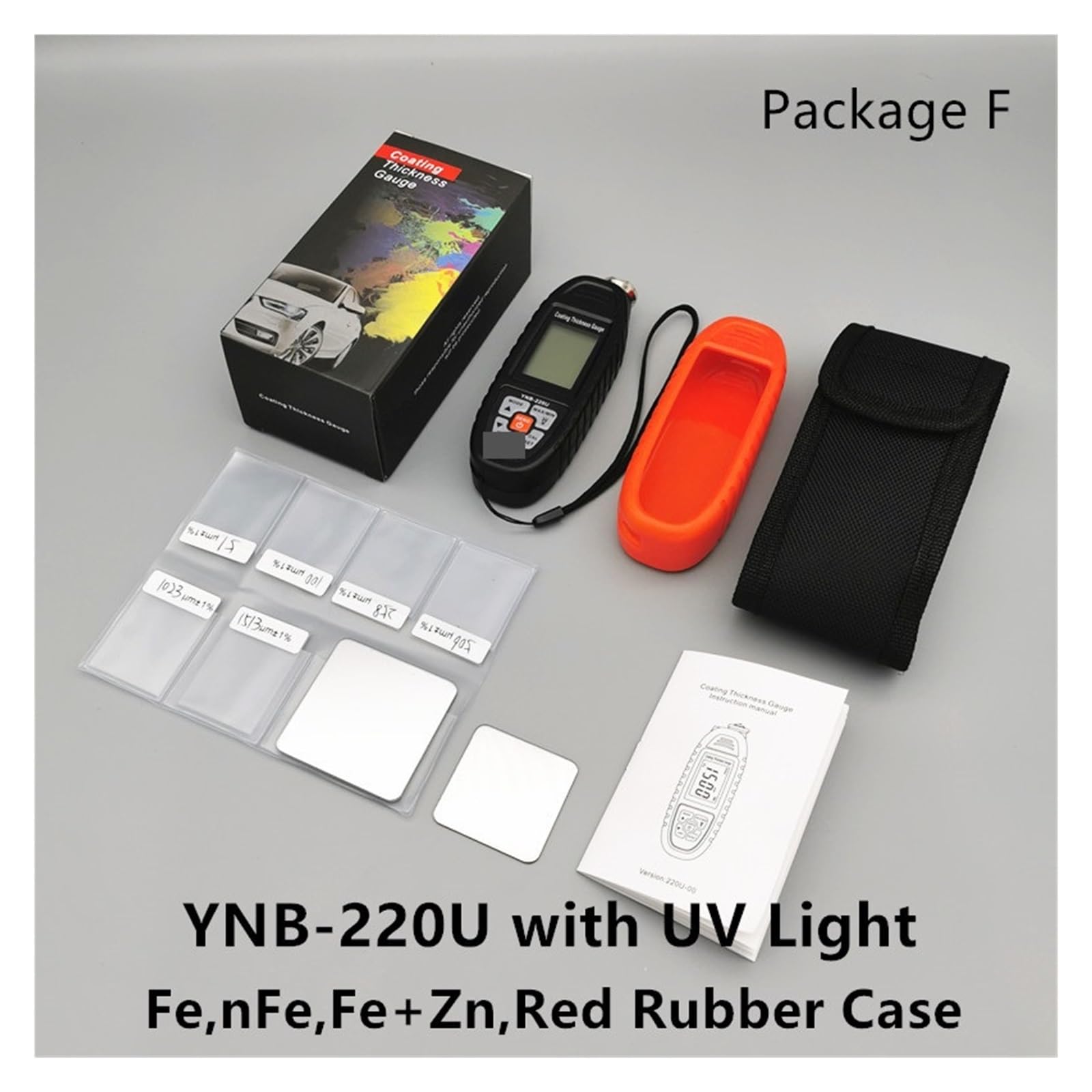 Farbdickenmessgerät YNB-220/220B/220U Film Dicke Meter Auto Lack Tester Beschichtung Gauge Mit Hintergrundbeleuchtung LED/UV Taschenlampe | YNB-220U PackageF UV