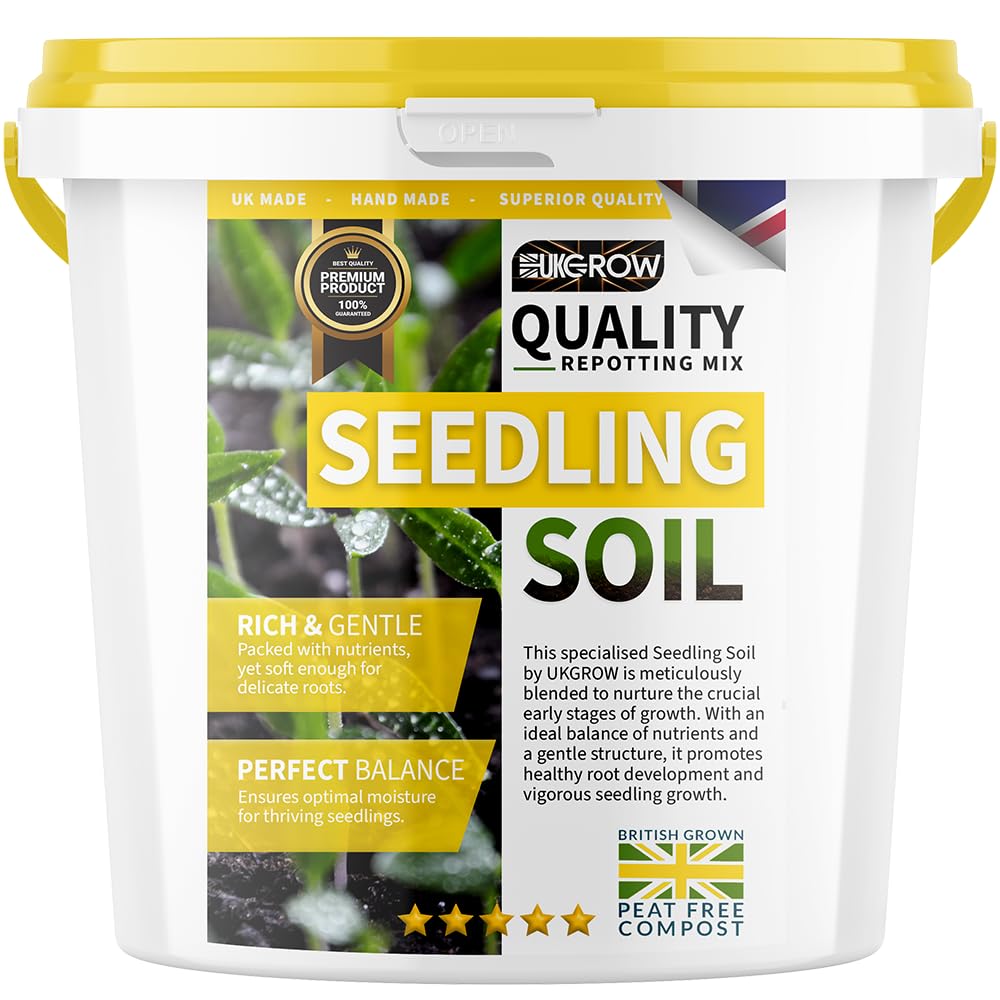 Seedling Compost Soil by UKGROW - Specially Formulated for Young Plants, Nutrient-Rich & pH Balanced, Promotes Healthy Root Development & Vigorous Growth. (3 Litre Strong Plastic Bucket)