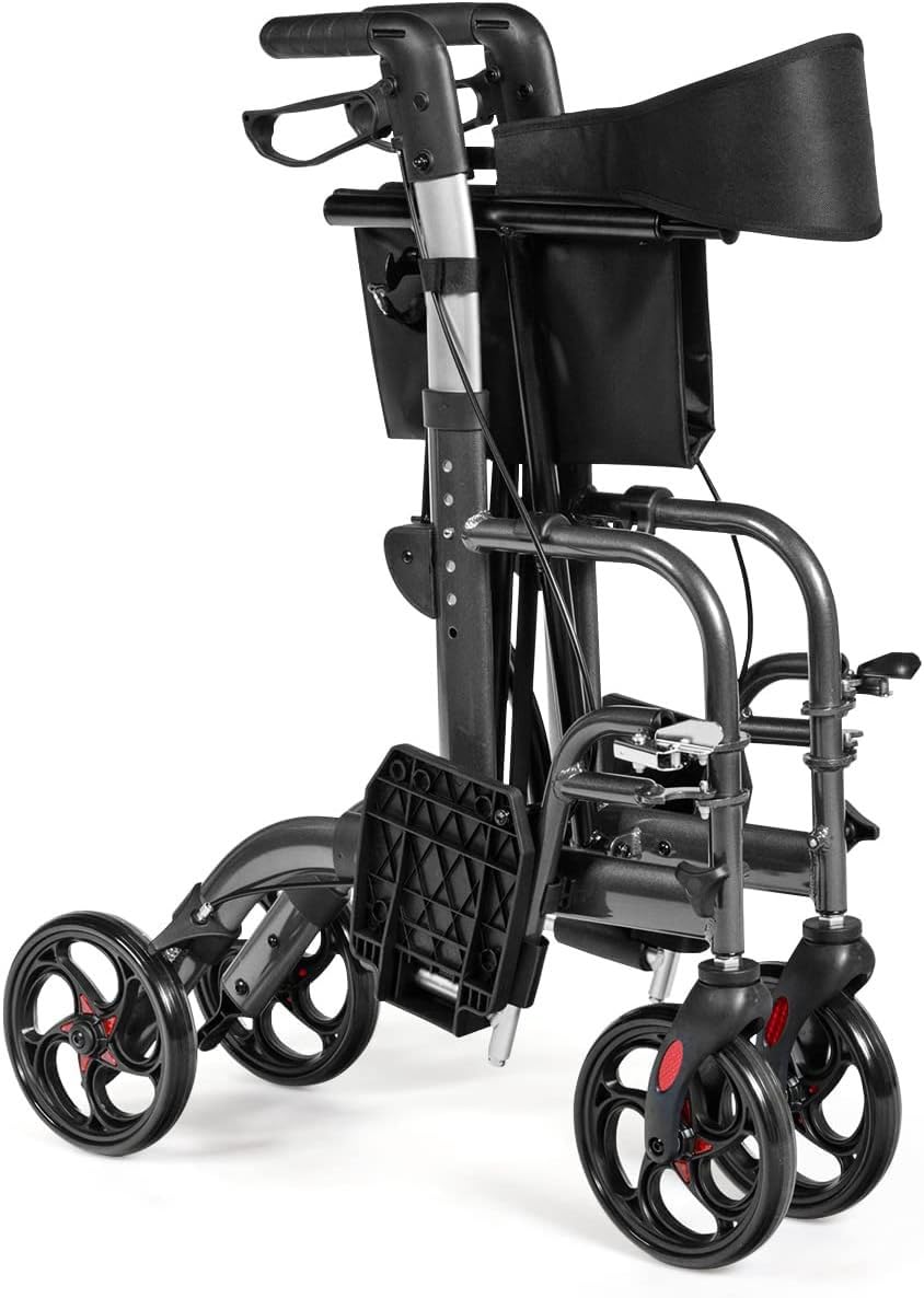 Rollator Plegable, Ayuda a la Movilidad Ligera con Bolsa de Almacenaje y Freno, Andador de Movilidad Ajustable para Ancianos y Discapacitados (Color : A)