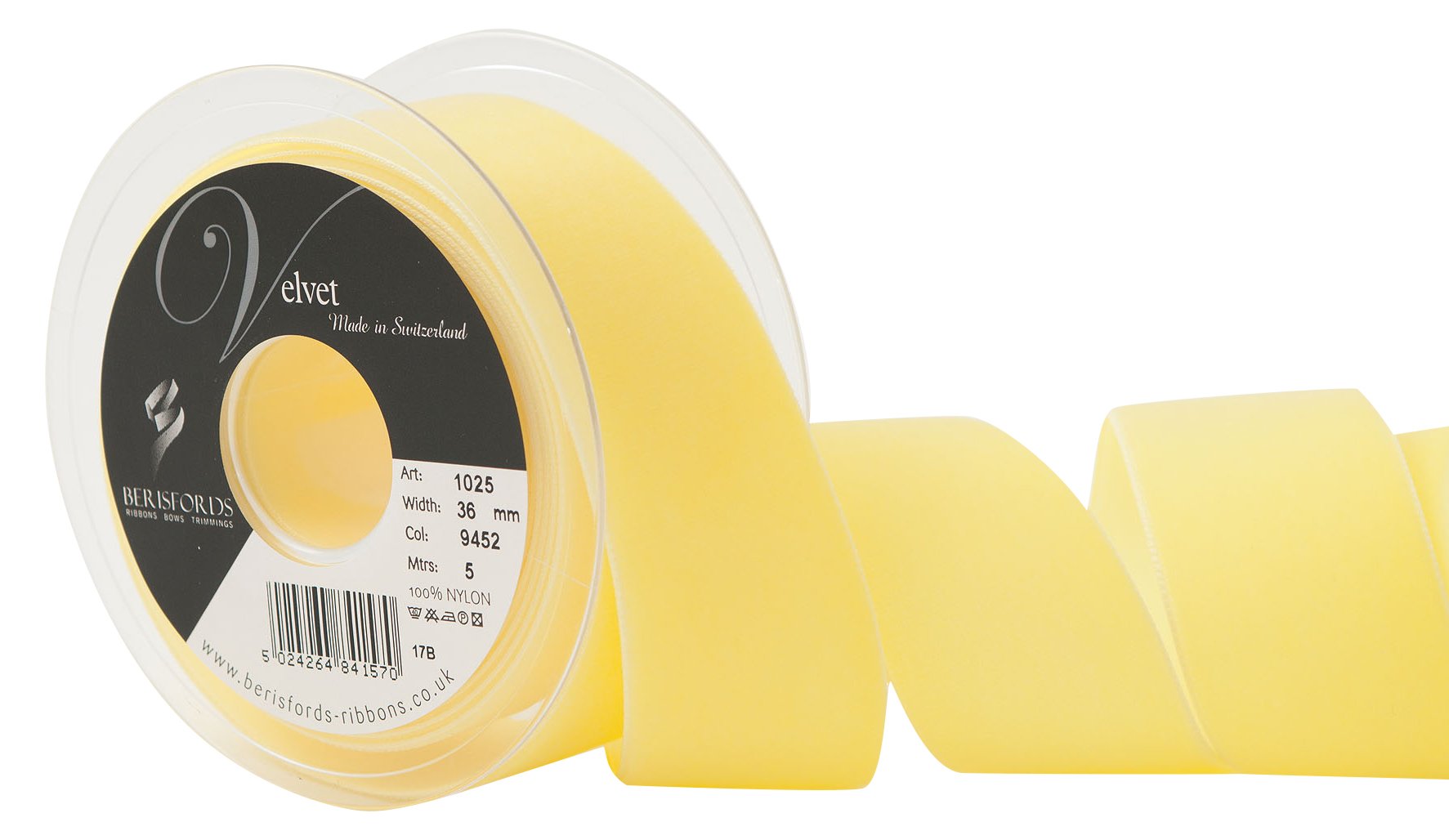 Berisfords Velvet Ribbon, Citron, 10.2 x 4.5 x 10.2 cm