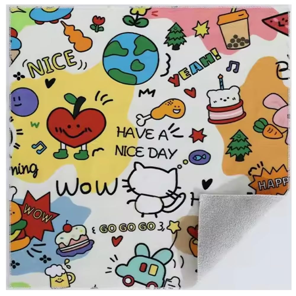Magic Self-Adhesive Cloth Wrap | Multipurpose Pouch | Anti-Scratch Camera Lens Wrap, Makeup Pouch, Baby Toys | Travel Organizer | Reusable, Lightweight & Durable (Cute Graffiti, 45x45cm)-image-34