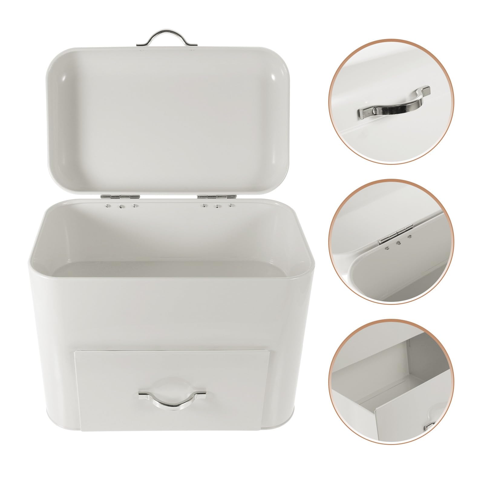 FRCOLOR Caja Espacioso y Resistente para Guardar Pan de Hierro Blanco Gran Capacidad y Diseño Retro Organizador de Alimentos para Cocina y Cafeterías