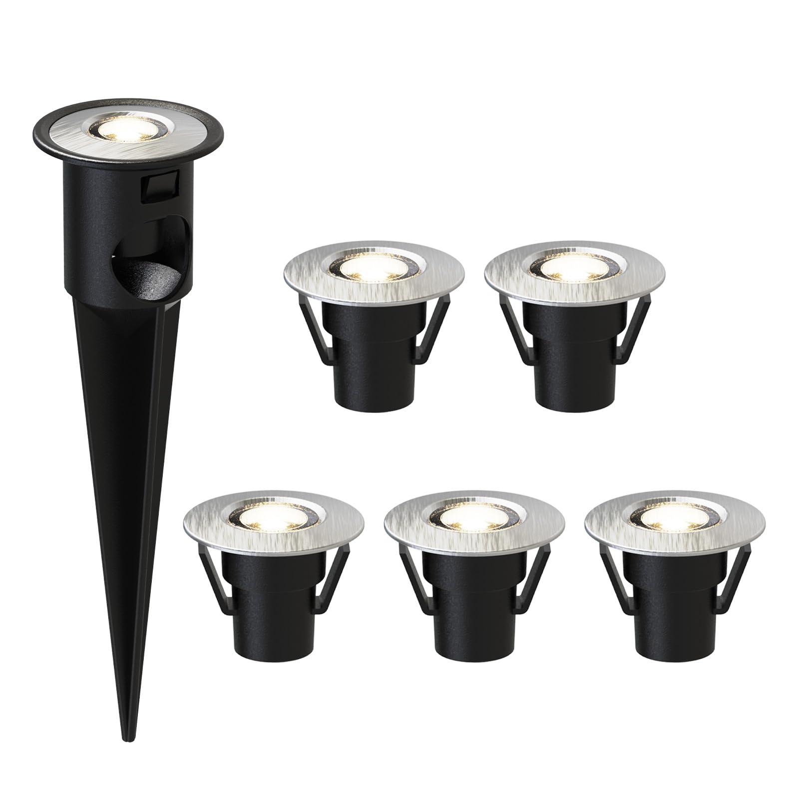 LL LIGHTING LIVING Low Voltage In Ground Lights 6PK 0.6W LED Spotlights 12V AC Outdoor Light 7 Lumens Landscape Lighting Kit 3200K with Spike Stake