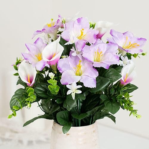 Factory Direct Craft Ramo mixto de calas artificiales y lirios de lavanda para decoración de Pascua y exhibiciones de primavera