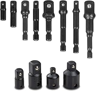 Bestgle 8Pcs Impact Socket Adapter Hex Square Nut Driver Adaptor Power Drill Extension Bit and 4pcs CR-V Impact Adapter and Reducer Set 1/4 3/8 1/2 Inch Drive, Total 12pcs