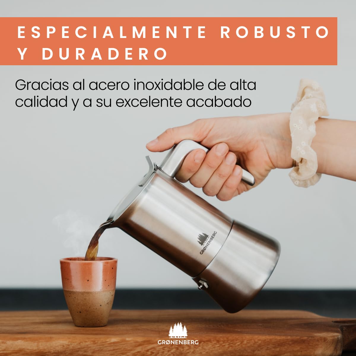 Groenenberg Spar Set 4 | Espressokocher Edelstahl 4 Tassen + Kaffeemühle manuell | Induktion Espressokanne (200ml) + Handkaffeemühle