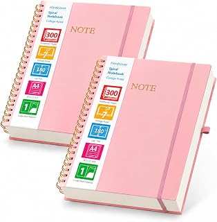 Spiral Notebook 8.5" x 11", College Ruled Notebook for Work School Notes | 2 Pack Large A4 Notebook Journal for Women Men, 600 Pages No Bleed Paper for Smooth Writing, Lay Flat, Back Pockets & Tabs