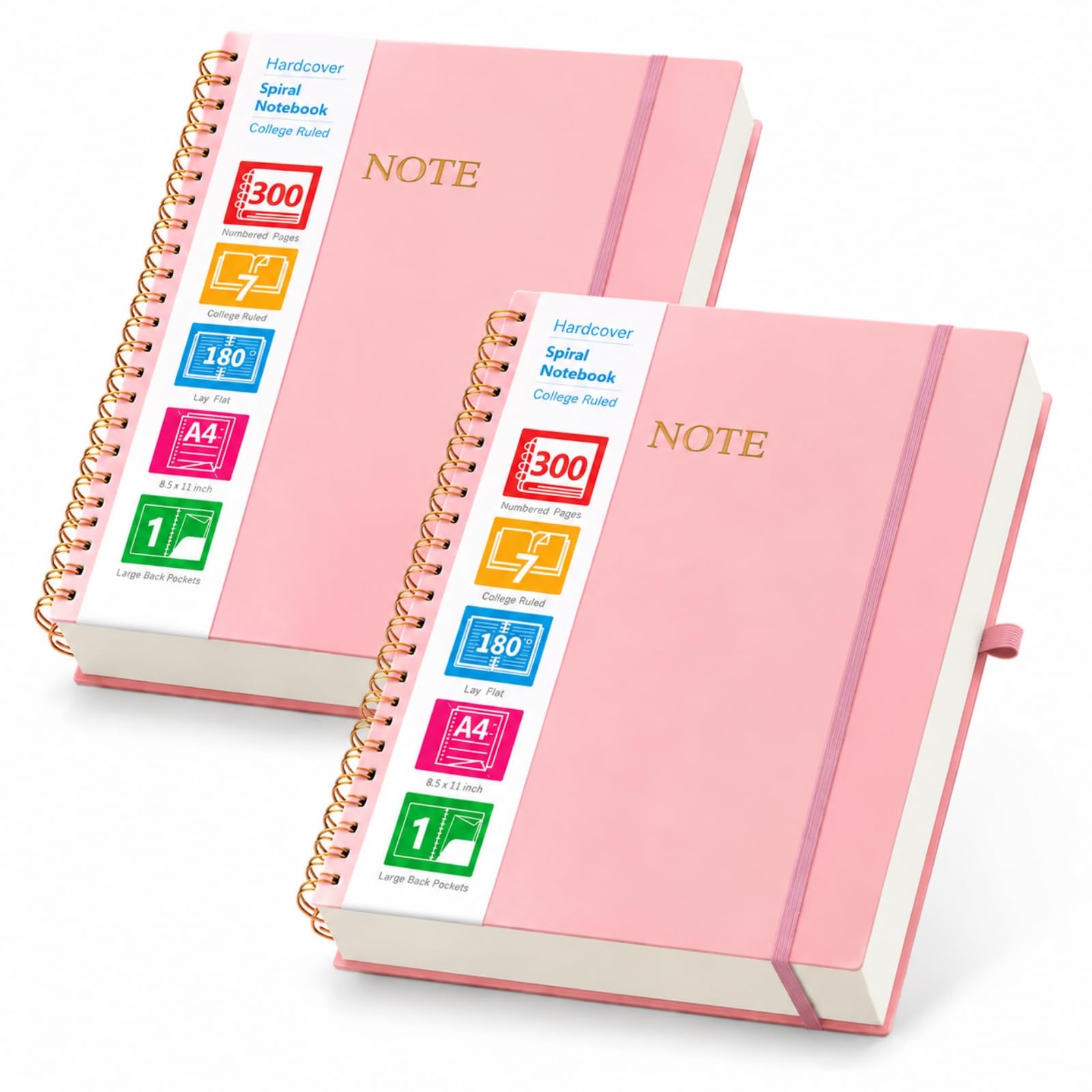 Lot de 2 carnets à spirales lignés pour l'université, 300 pages, 21,6 x 27,9 cm, carnet de notes en papier épais sans bavure pour le travail, l'école, la prise de notes, le numéro de prénuméro, la