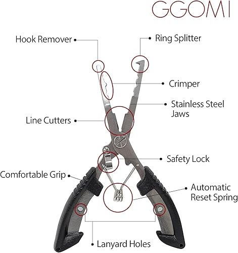 Miniatura 5 de Alicates de pesca multifunción, cortador de línea de trenza de engranajes multiusos, cortador de gancho de anillo dividido, tijeras de bloqueo