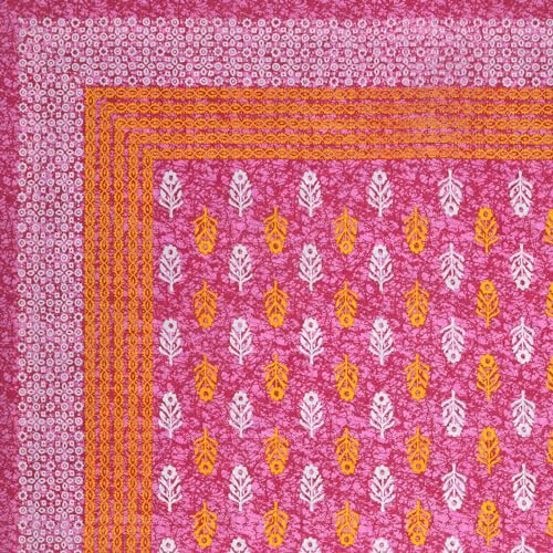 Image of RajasthaniKart 144 TC Pure 100% Cotton Double Bed Sheet with 2 Pillow Covers (Bedsheet for Double Bed Cotton, Pink Small Booty Jaipuri, King Size,5299)