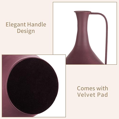 Miniatura 5 de Sziqiqi Centros de mesa de jarrón decorativo de metal, jarrón nórdico de 7.1 pulgadas con asa para flores falsas, jarrón Wiker para centro de mesa