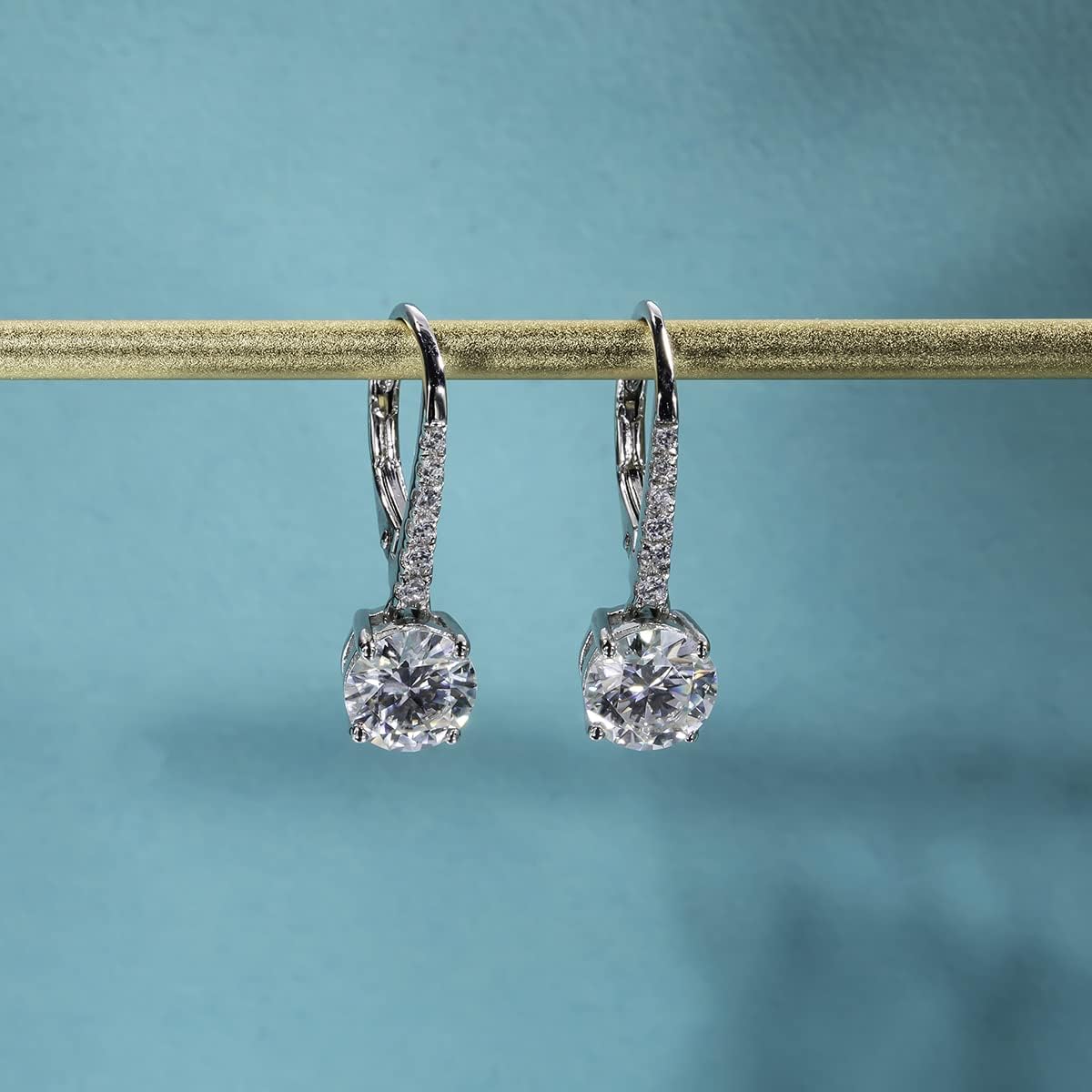 AnuClub Moissanite Dangle Earrings, 2cttw D Color Round Cut Drop Earrings, 925 Sterling Silver With GRA Certificate - Image 8