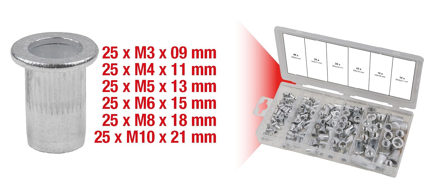 KS TOOLS Sortiment Gewindenieten, Aluminium, M3x9mm-M10x21mm, 150-tlg | 970.0620, Sortiment, Gewindeniet