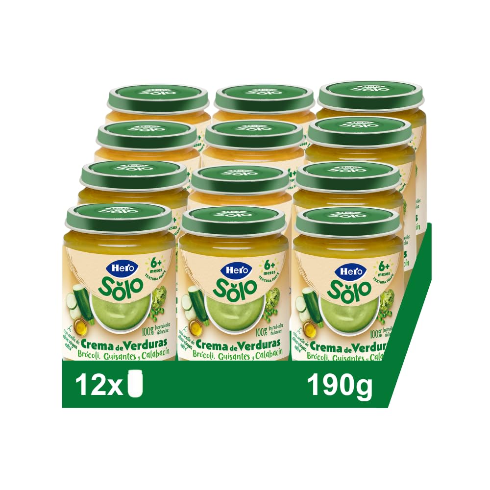 Hero Solo Tarrito Verduras Bebé Brócoli Guisante Calabacín Aceite Oliva Virgen Extra Sin Sal 190g 12U Desde 6 Meses