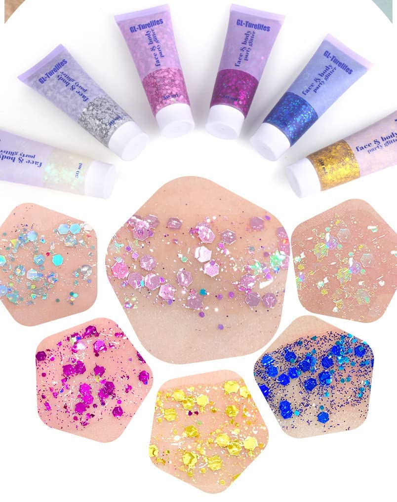 Face Body Glitter Gel per bambini e donne, sirena faccia Glitter da indossare, Squins grosse lucido per capelli e unghie, Rave Festival concerto accessori (#6 Bianco)