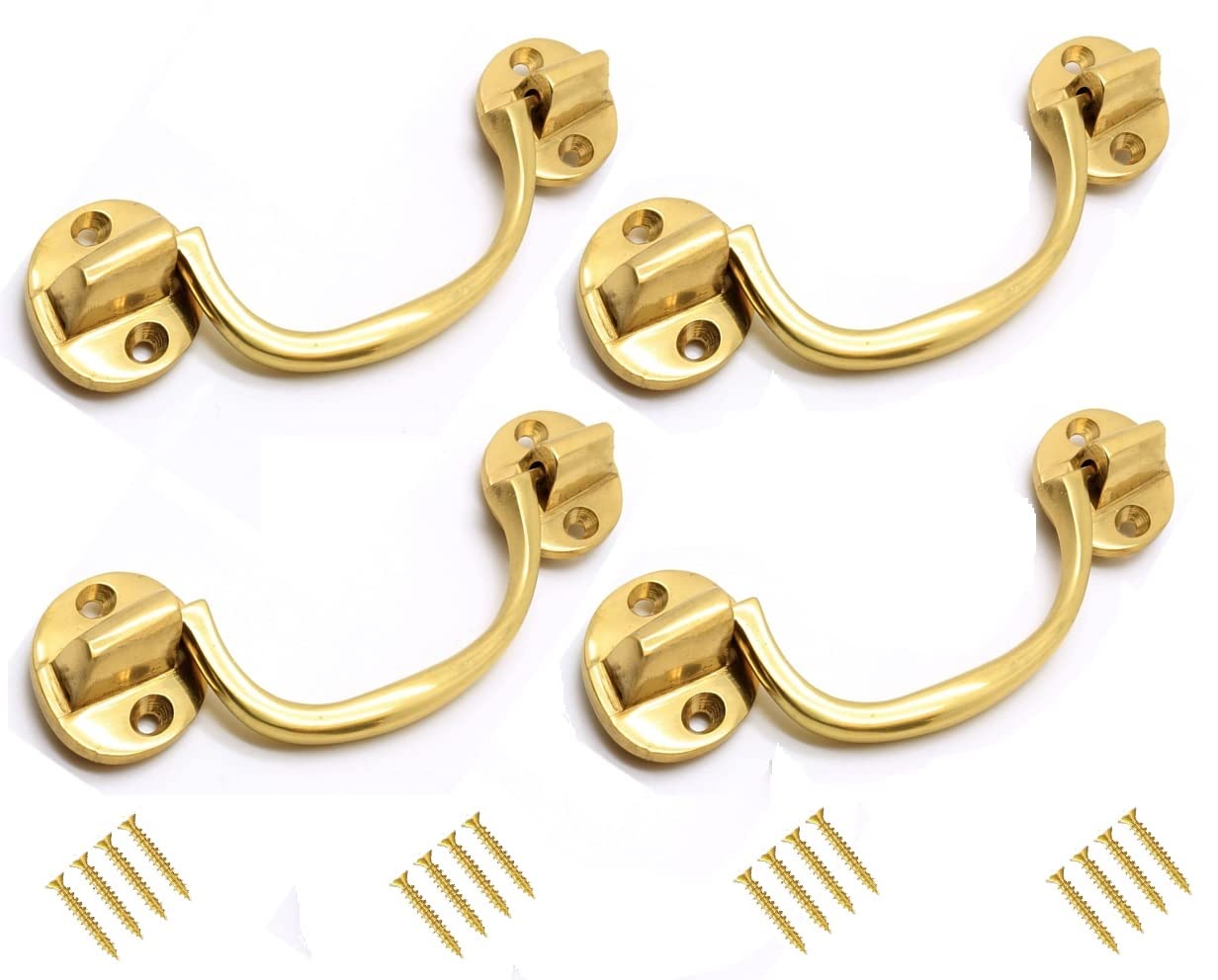 Terf Gold Terf® Traditional Vintage Polished Brass Drop Handle Face Fix Cabinet Pull Handle Knobs Including Fixing Screw For Use Window Cupboard Cabinet Wardrobe Door Gate - Pack Of 4