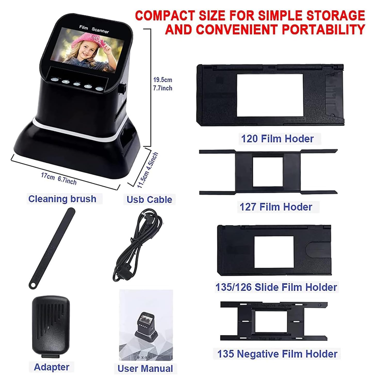 Scanner per pellicole e diapositive con schermo LCD da 4,3", converte negativi e diapositive da 35 mm, 135, 126, 127 in JPEG digitale, scanner per pellicole da 120, 22 milioni di pixel, convertitore
