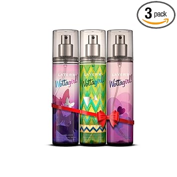 Layerr Wottagirl Body Splash Gift Set Combo For Women Pack of 3 -Secret Crush, Spellbound, Amber Kiss Body Splash 135ml