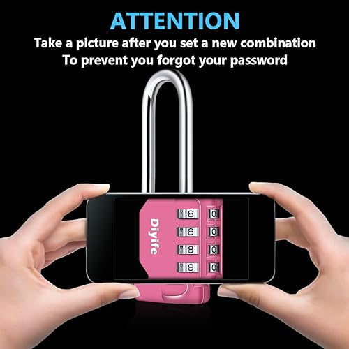 Miniatura 8 de Diyife - Candado de combinación de grillete de 2.6 pulgadas de largo, 4 dígitos para exteriores, resistente al agua, cierre de combinación de acero