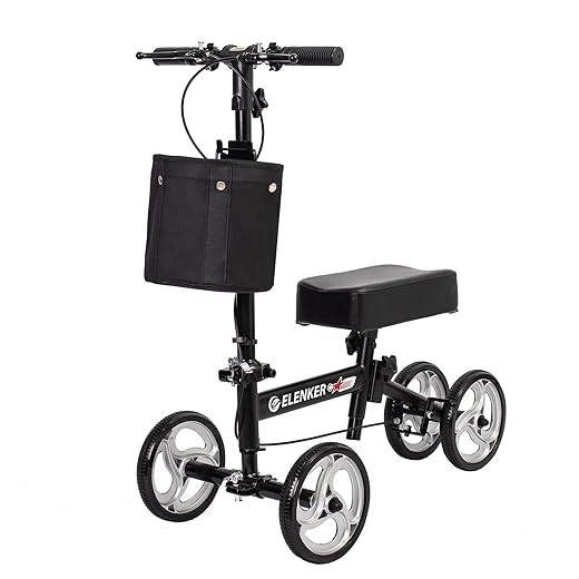 ELENKER Economy Knee Walker Steerable Medical Scooter Crutch Alternative Black