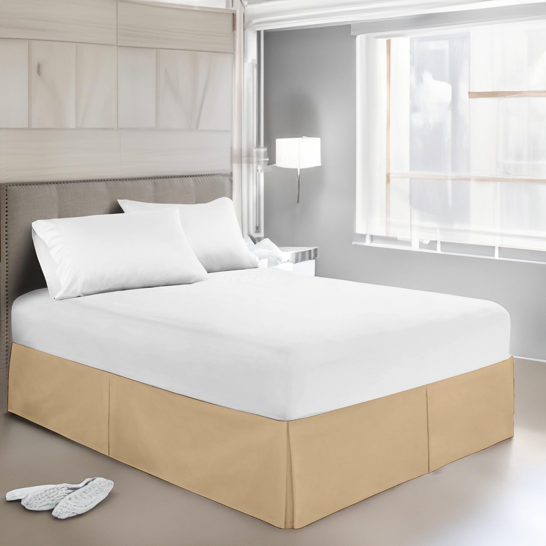Queen Bedskirt Box Pleated Bedskirt 100% Egyptian Cotton Easy Fit Tailored 16 Inch Drop Dust Ruffle 800 TC Soft Wrinkle & Fade Resistant Lightweight