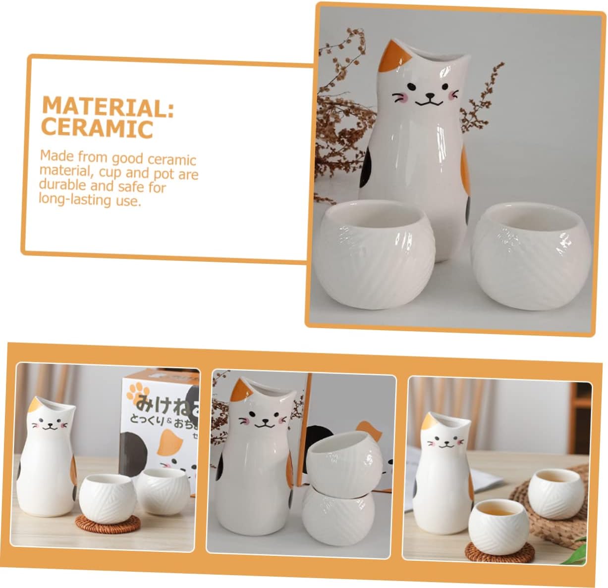 Ceramic Sake Cup Set with Xmas Japanese Maneki Neko Gift Pot