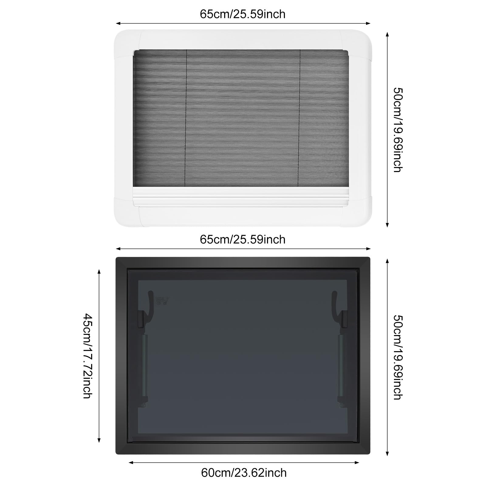Wohnmobilfenster Ausstellfenster 600x450mm Wohnmobil Fenster 65° Wohnwagen Fenster Seitenfenster mit Integriertem Rollo und Fliegengitter, RV Externes Push Fenster für Van Camper