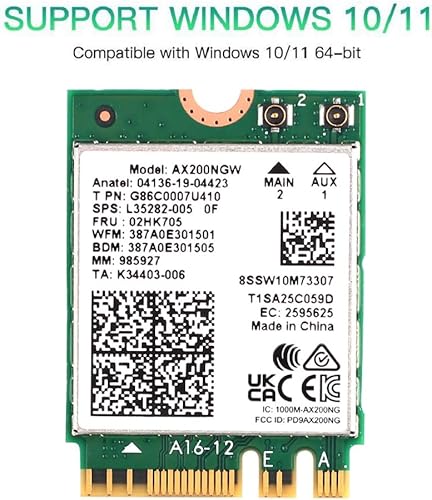 Miniatura 6 de WiFi 6 AX200NGW M.2 2230 Tarjeta de red WiFi de doble banda 160 MHz MU-MIMO 802.11AC AX 3000 Mbps 2.4 GHz 5 GHz BT5.2 AX200 Adaptador inalámbrico
