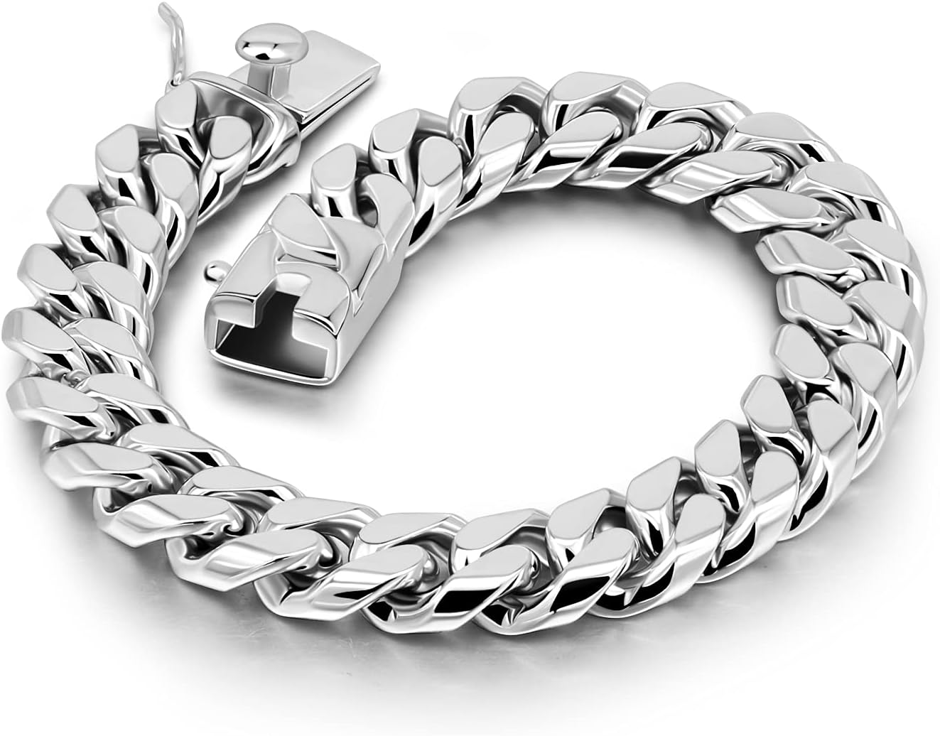 Fashion 925 Sterling Silver Solid Miami Cuban Link Chain Bracelet 8MM-12MM-14MM Curb Cuban Solid Thick Big Link Bracelet For Men 7-10 Inch Jewelry Gift (12MM 8.5 inch)