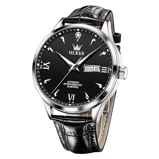 OLEVS Men Watches Automatic Mechanical Self Winding No Battery Luxury Leather Watch for Men