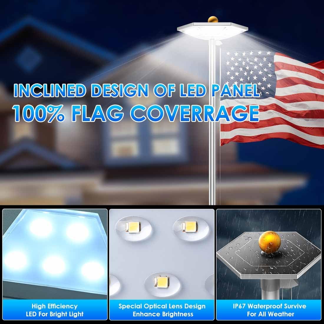 Flag Pole Light Solar Powered, 2026 New Upgraded Solar Flag Pole Light Dusk to Dawn, Solar Flagpole Lamp Outdoor Waterproof, 12+ hrs & 100% Coverage, for American Flag, Garden & House Decor