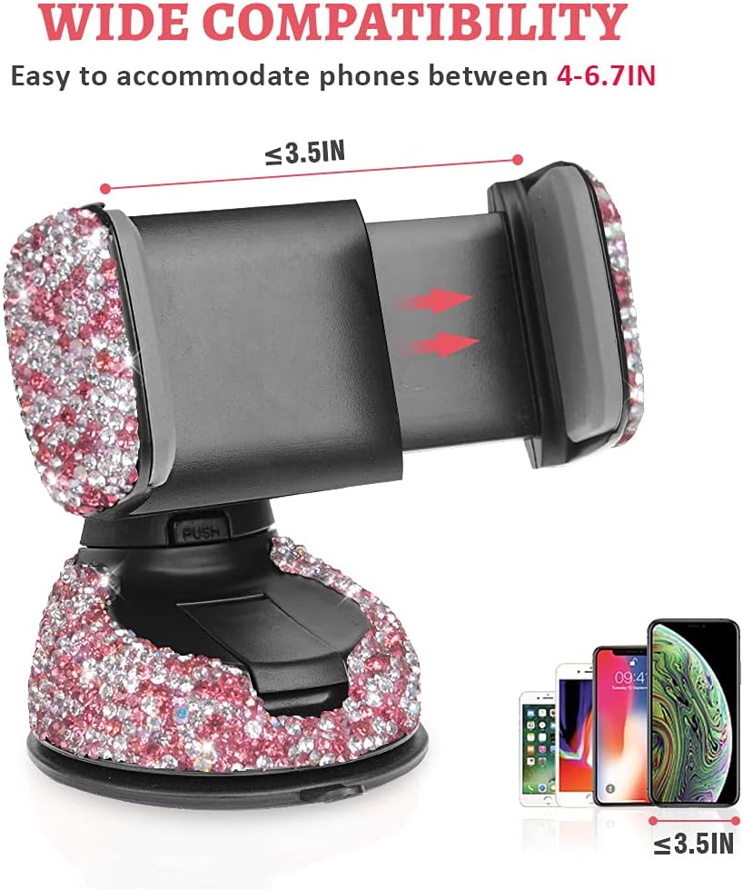 eing Car Phone Mount Bling Crystal Cell Phone Holder with One More Air Vent Base,Universal Phone Mount Holder Cradle for Dashboard,Windshield and Air Vent,Pink