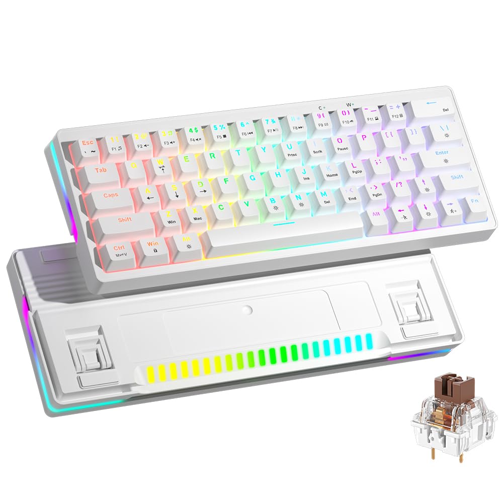 abucow 60% Mechanical Gaming Keyboard Brown Switch Wired Compact Keyboard with RGB Backlight Anti-Ghosting No-Conflict 63 Swappable keycaps Ergonomic