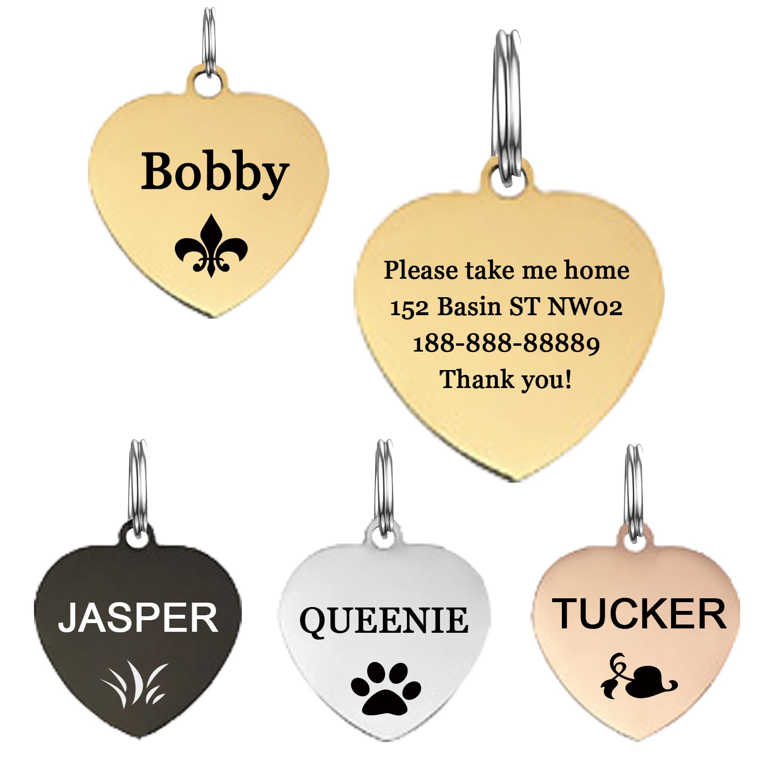 Personalized Pet ID Tags for Dogs & Cats, Brushed Stainless Steel Metal Name Tags in 4 Colors and 3 Sizes for Pet Safety - Free Double-Sided Engraving