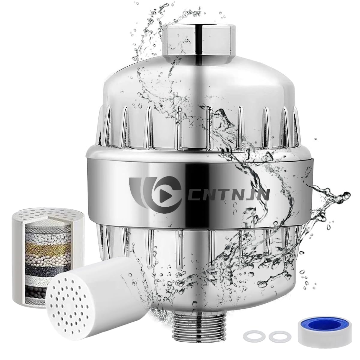 CNTNJN Shower Head Filter for Hard Water to Remove Chlorine Reduces Dry Itchy Skin,Shower Filters with High Output Showerhead Cartridges(Chrome)