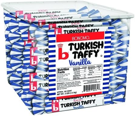 Bonomo Long Twist Turkish Taffy - Vanilla Flavor, 0.25 oz. 192 ct Tub