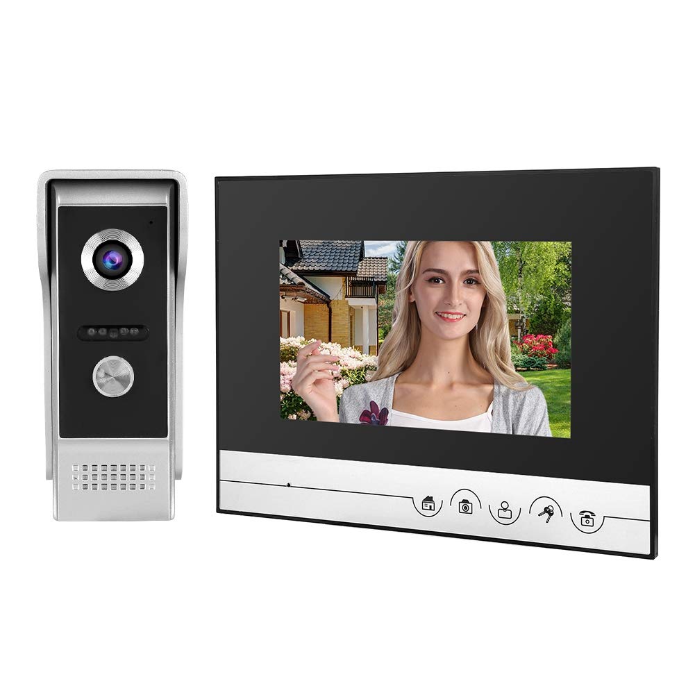 Videocitofono Videocitofono da 7 pollici Monitor LCD Videocamera per visione notturna Kit campanello con cavi di collegamento per appartamento da casa, 12 accordi Suoneria(Unione Europea)