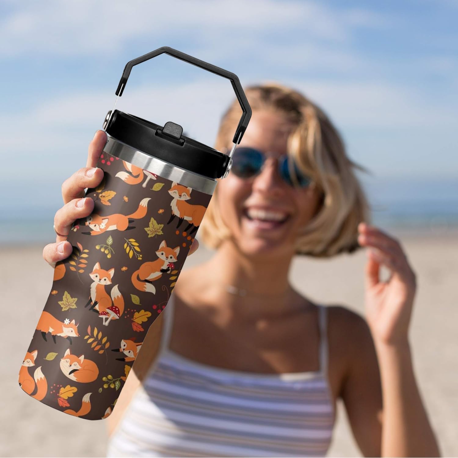 30 oz Fox Flip Tumbler with Straw and Lid, Travel Mug Cup for Hot and Cold Drinks for Fox Lovers - Image 6