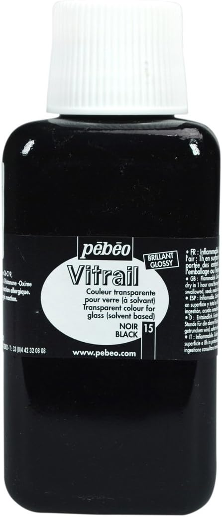 Pebeo Vitrail, Stained Glass Effect Paint, 250 ml Bottle - Black, 8.45 Fl Oz (Pack of 1)