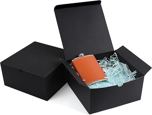 YUEFANBOX Cajas de regalo negras con tapas, 8 x 8 x 4 pulgadas, paquete de 10 cajas a granel fáciles de montar con calcomanías inferiores para