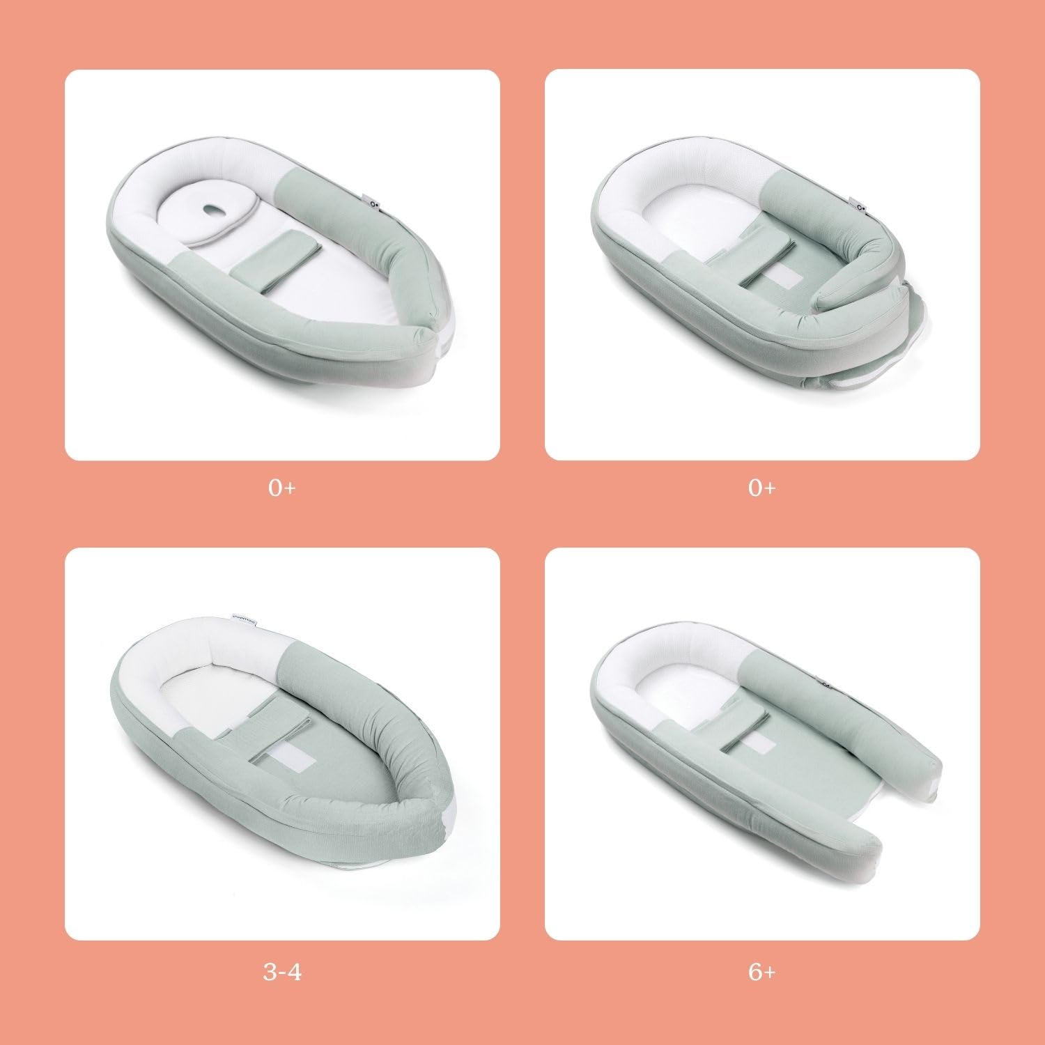 doomoo Cocoon Réducteur Nouveau-né, Ultra Confortable, Evolutif Dès la Naissance à 3 Mois, Tissu Doux & Respirant, Tetra Green