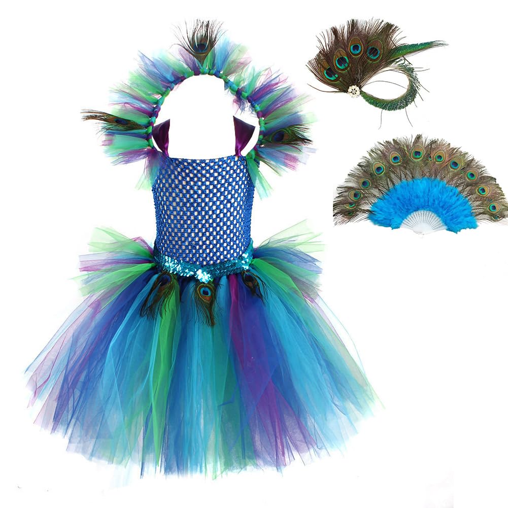 Kostium zwierzęcy dla dziewczynki, paw Cosplay zestaw karnawałowy, kostium pawia dla dzieci, dziewczynek, paw, uszy zwierzęce, opaska na czoło + spódniczka tutu, Halloween, kostium karnawałowy