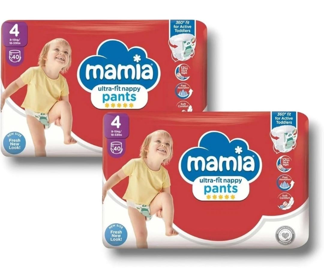 Bizzal Mamia Ultra-Fit Nappy Pants, Size 4, 8-15kg, Active Toddlers, 80 Pack