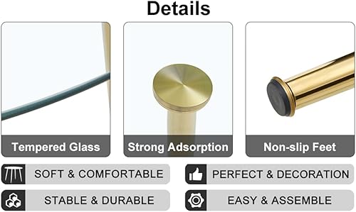 Miniatura 6 de Juego de mesa y silla, mesa de comedor circular, mesa de vidrio con un diámetro de 40 pulgadas y patas de metal chapado en oro, combinado con 4