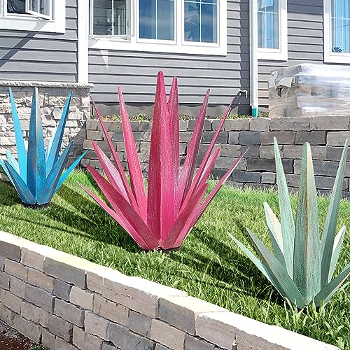 Image of KODIBO 24 inch Metal Agave Plant Outdoor Decor, Large Yard Sculpture, Rose Red | Hand-Painted Finish, Outdoor-Resistant Metal, Tequila Rustic Sculpture, Artificial Plants Outdoor, Gifts for Garden Lovers