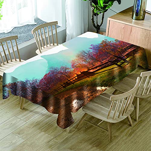 Manteles Antimanchas Rectangular,Mantel Rectangular Para Exteriores Con Estampado De Rancho Forestal Creativo, Cubierta De Mesa Impermeable, Manta De Picnic Con Paisaje Natural Para Decoración De M Cover